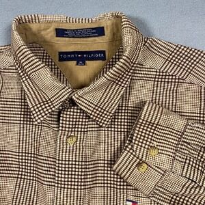Vintage Tommy Hilfiger‎ Mens XL Plaid Button Down Shirt Corduroy Trim Crest Logo